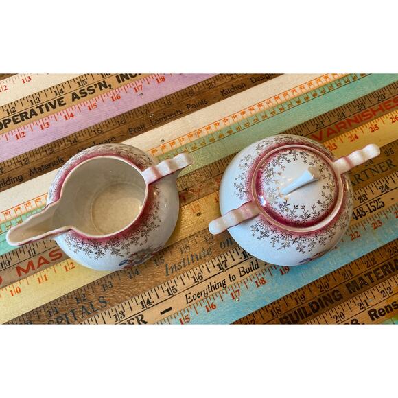 VINTAGE French Saxon China Gold Lace Floral Union Made Creamer Sugar Bowl Set - Picture 3 of 16